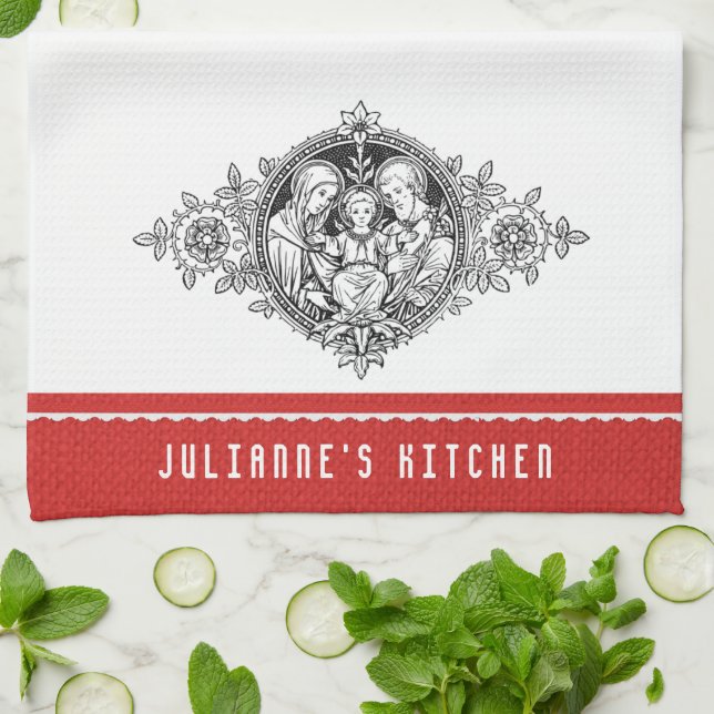 Catholic Holy Family Religious Decorative Line Art Tea Towel (Folded)