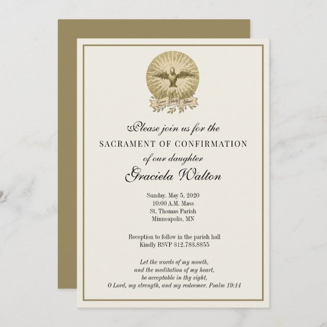 Catholic Holy Ghost Sacrament of Confirmation Invitation (Front/Back)