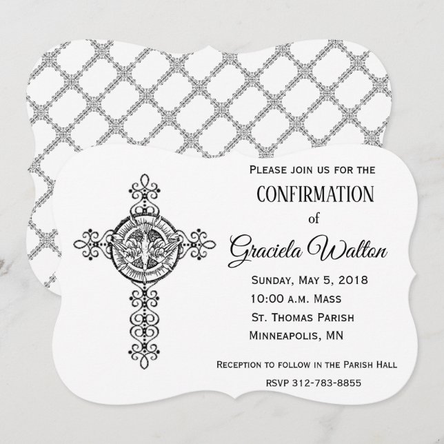 Catholic Holy Spirit Dove Cross Confirmation Invitation (Front/Back)