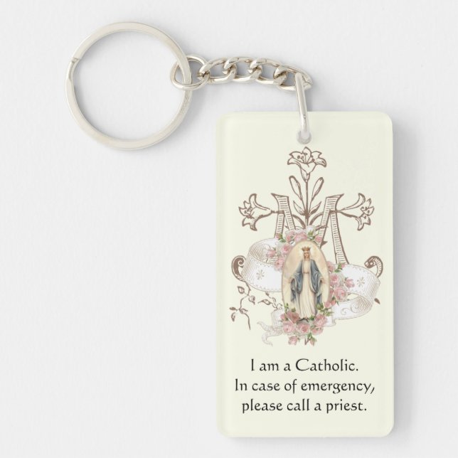 Catholic ID Religious Blessed Virgin Mary Keychain (Front)