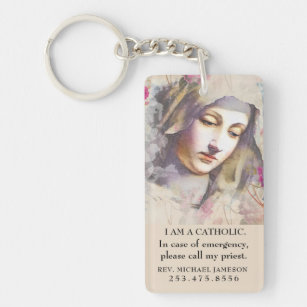 Catholic ID Virgin Mary Vintage Watercolor Key Ring