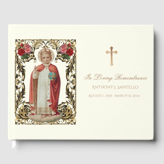 Catholic Infant of Prague Memorial Jesus Funeral  Guest Book (Front)