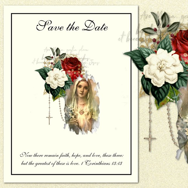 Catholic Ivory Elegant Virgin Mary  SAVE THE DATE  Announcement Postcard (Creator Uploaded)