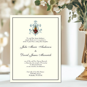 Catholic Ivory Immaculate Heart of Mary Wedding  Invitation