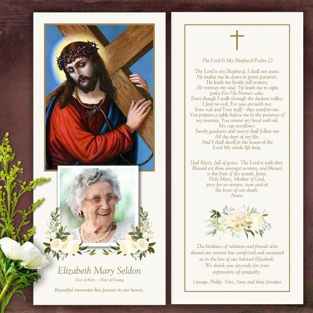 Catholic Jesus Cross Funeral Thank You Card (Catholic, Religious, Celebration of Life, In Loving Memory of, Forever in our hearts, funeral cards)