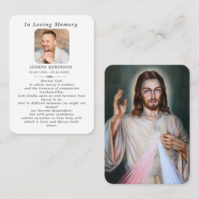 Catholic Jesus Divine Mercy Funeral Prayer Card (Front/Back)