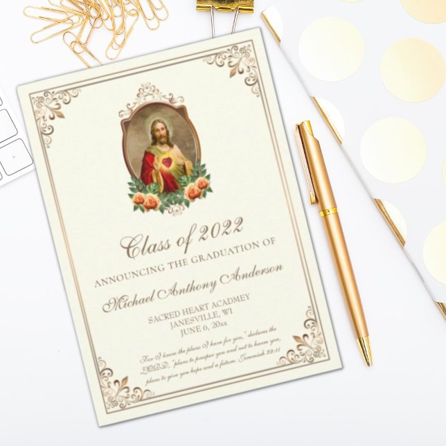 Catholic Jesus Elegant Religious Graduation  Invitation (Creator Uploaded)