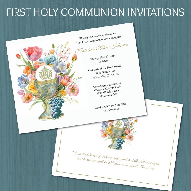 Catholic Jesus First Communion Floral Invitations (Creator Uploaded)