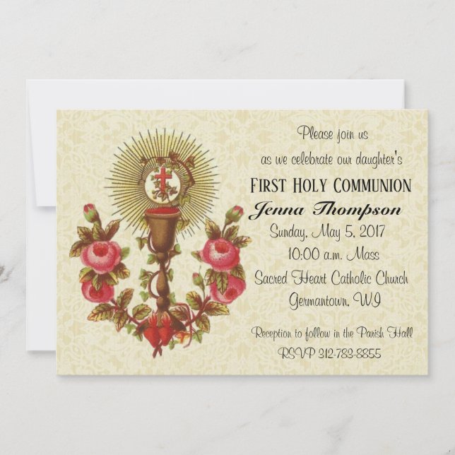 Catholic Jesus First Communion Vintage Invitations (Front)