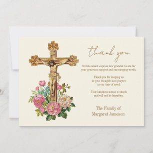 Catholic Jesus Floral Funeral Condolence Sympathy Thank You Card
