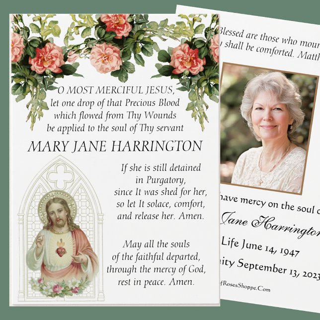 Catholic Jesus Funeral Memorial Floral Prayer Card (Creator Uploaded)
