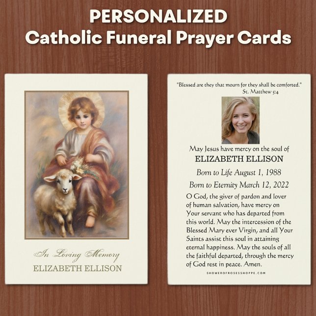 Catholic Jesus Good Shepherd  Funeral Prayer Card (Traditional Catholic Jesus Good Shepherd Funeral Prayer Cards )