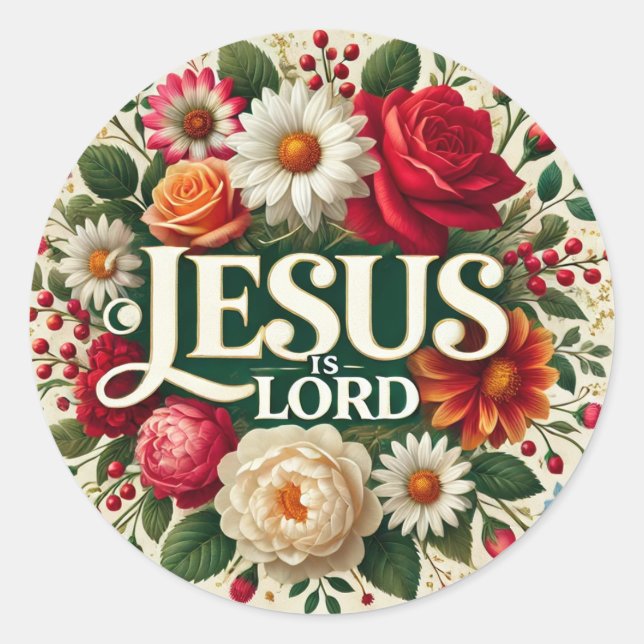 Catholic Jesus on Crucifix Roses Classic Round Sticker (Front)