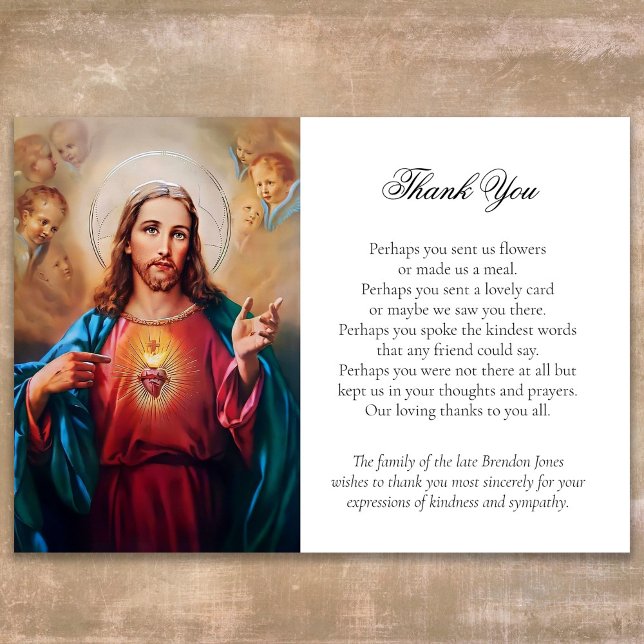 Catholic Jesus Sympathy Funeral thank You Card  (Loving Jesus Sympathy Catholic Religious Memorial Funeral Thank You Card)