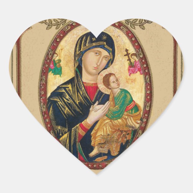 Catholic Lady of Perpetual Byzantine Icon Heart Sticker (Front)