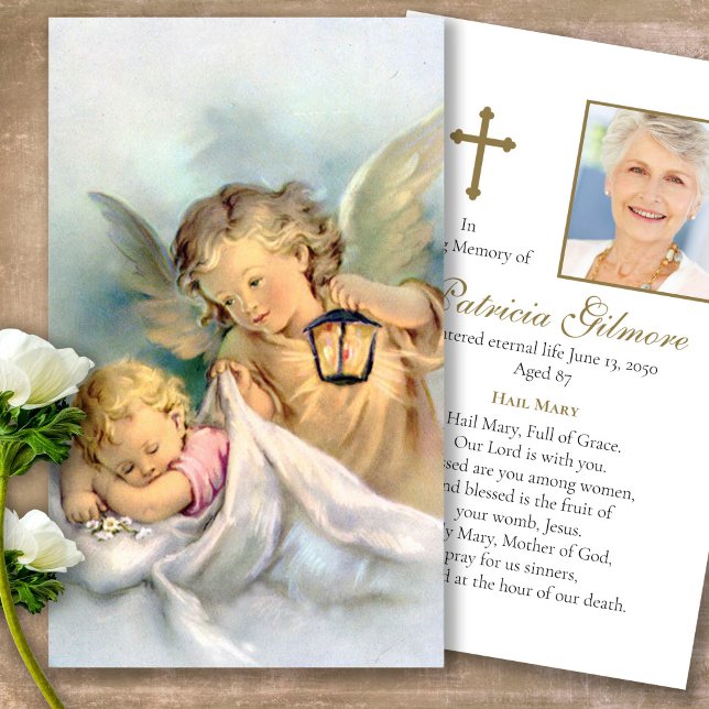 Catholic Loss Angels Funeral Prayer Sympathy Cards (catholic, religious, celebration of life, in loving memory of, prayer cards for bereavement)