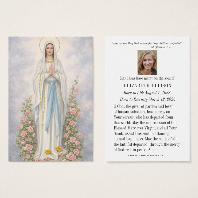 Catholic Lourdes Funeral Memorial Prayer Card (Front & Back)