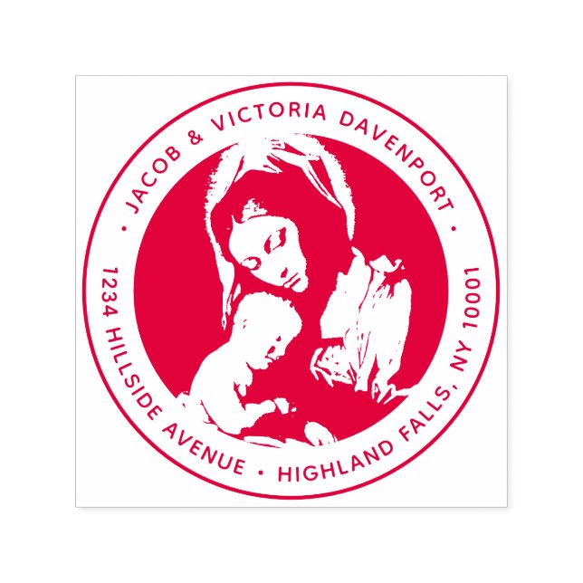 Catholic Madonna and Child Red Return Address Self-inking Stamp (Design)