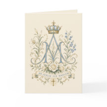 Catholic Marian Cross Blue Floral Monogram
