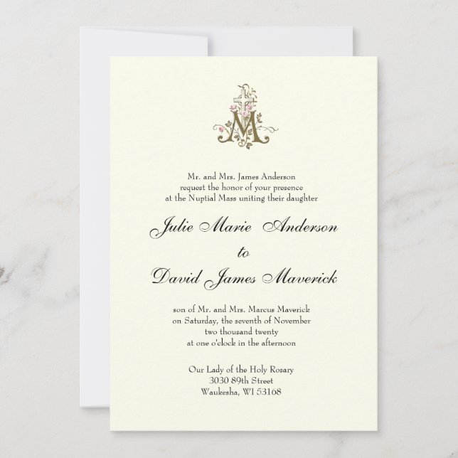 Catholic Marian Cross Religious Wedding  Invitation (Front)