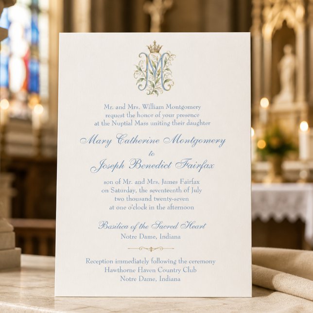 Catholic Marian Monogram Nuptial Mass Wedding Invitation (Creator Uploaded)