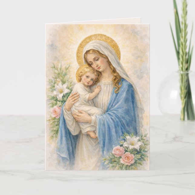 Catholic Mary and Jesus Religious Birthday Card (Front)