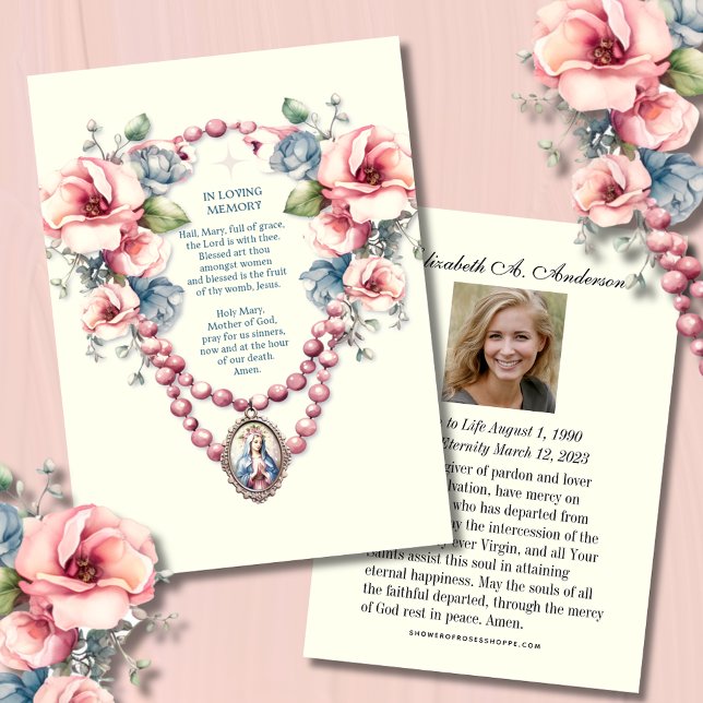 Catholic Mary Floral Funeral Memorial Prayer Card (Creator Uploaded)