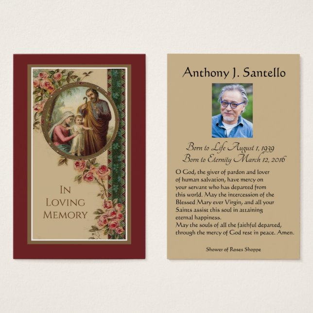 Catholic Mary Funeral Memorial Prayer Holy Card (Front & Back)