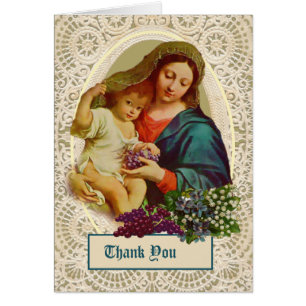 Catholic Mary Jesus Funeral  Holy Card Thank You