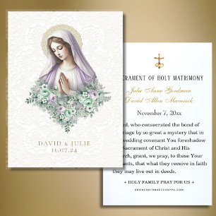 Catholic Mary lavender Floral Wedding Prayer Cards