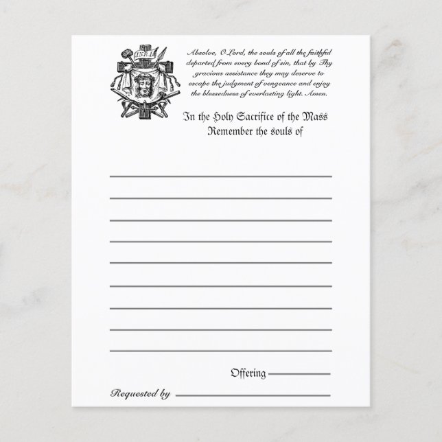 Catholic Mass All Souls Remembrance of the Dead (Front)