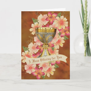 Catholic Mass Offering Autumn Floral Gold Chalice Holiday Card