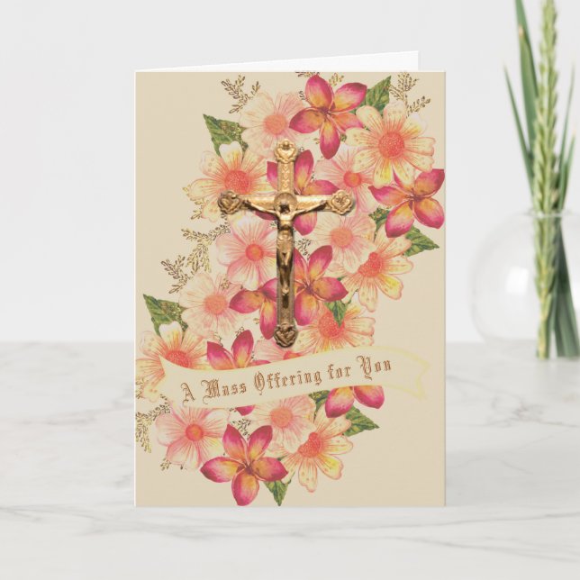 Catholic Mass Offering Autumn Floral Gold Chalice Holiday Card (Front)