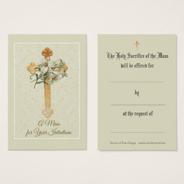 Catholic Mass Offering Cross Lily Holy Cards (Front & Back)