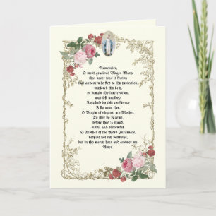 Catholic Memorare Virgin Mary Prayer Pink Roses Card
