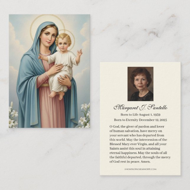 Catholic Memorial Mary Jesus Funeral Prayer Business Card (Front/Back)