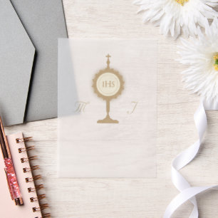 Catholic Monogram Wedding Vellum Invitations