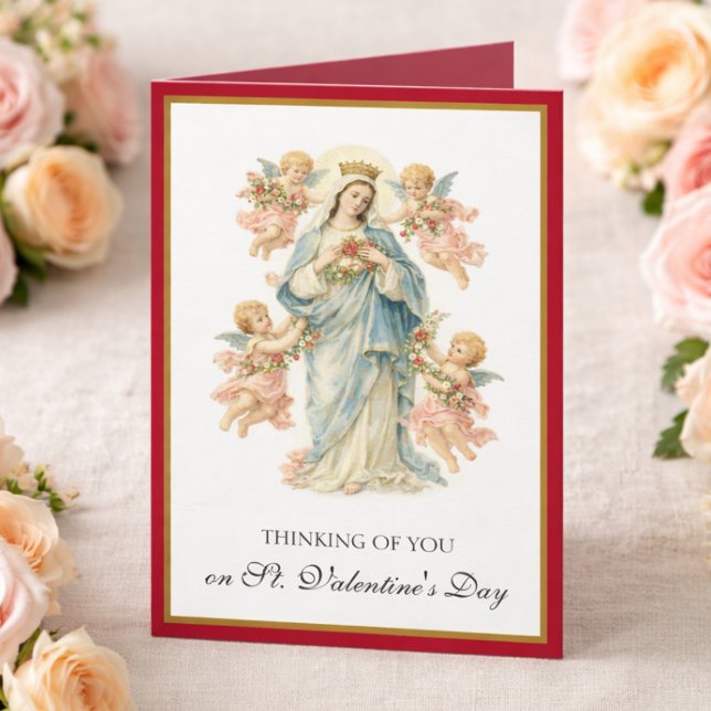 Catholic Mother Mary Angels with Roses  Holiday Card (Creator Uploaded)