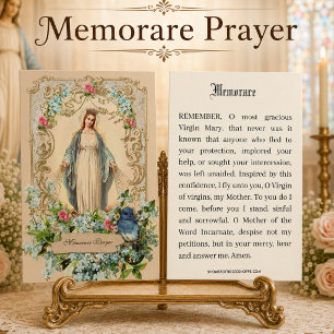 Catholic Mother Mary Floral Memorare Prayer Invitation
