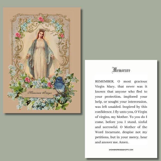 Catholic Mother Mary Floral Memorare Prayer Place Card (Creator Uploaded)