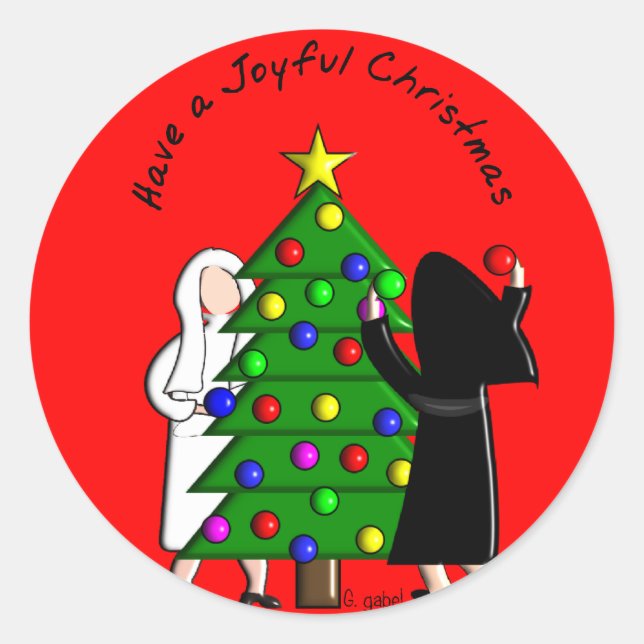 Catholic Nun Art Christmas Cards & Gifts Classic Round Sticker (Front)