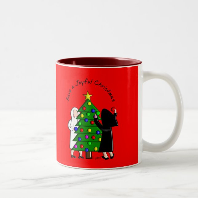Catholic Nun Art Christmas Cards & Gifts Two-Tone Coffee Mug (Right)