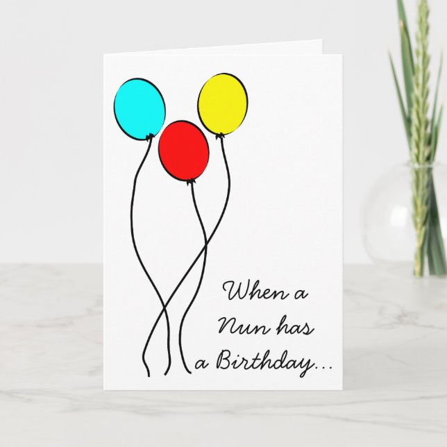 Catholic Nun Birthday Card Big Balloons (Front)