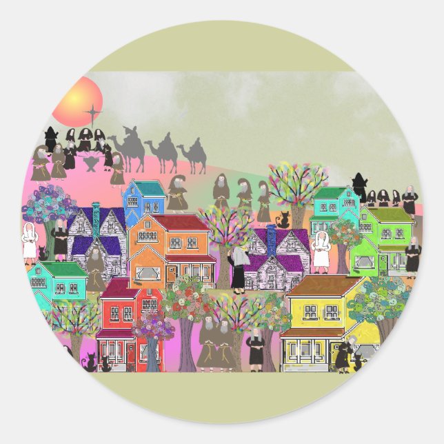 Catholic Nun & Catholic Monk Art Gifts Classic Round Sticker (Front)