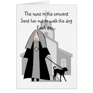 Catholic Nun Funny Cards "Walking The Dog"