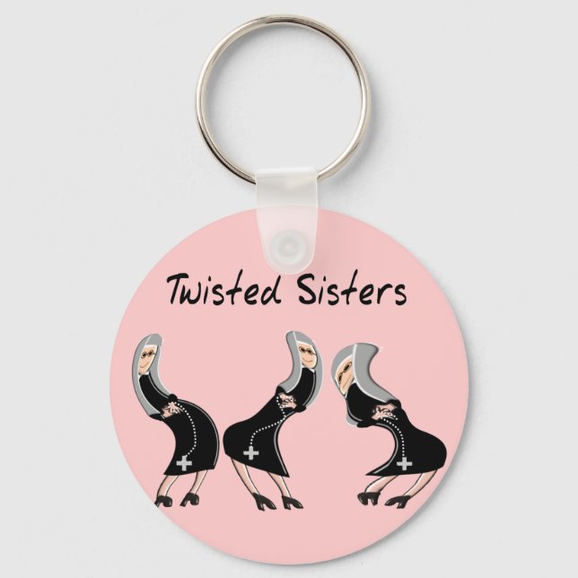 Catholic Nun Gifts "Twisted Sisters" Design Key Ring (Front)