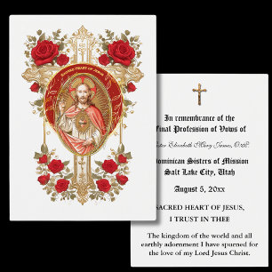 CATHOLIC NUN PROFESSION OF VOWS HOLY CARD