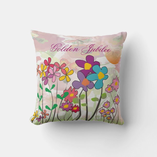 Catholic Nuns Golden 50th  Jubilee Pillow Floral (Front)