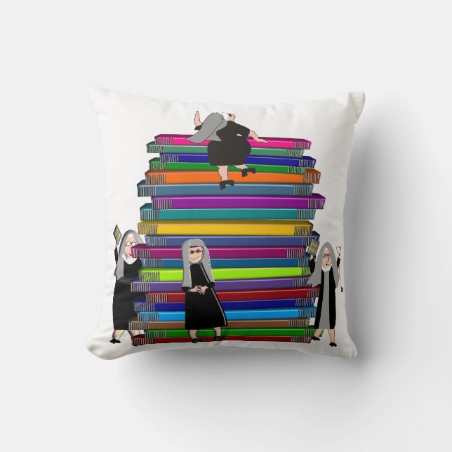 Catholic Nuns Stack of Books Art Pillow (Front)
