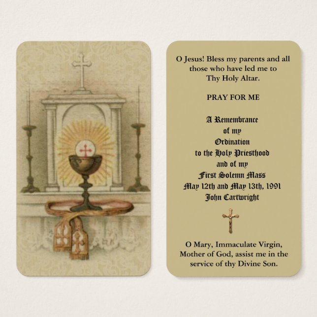 CATHOLIC ORDINATION ALTAR TABERNACLE HOLY CARDS (Front & Back)